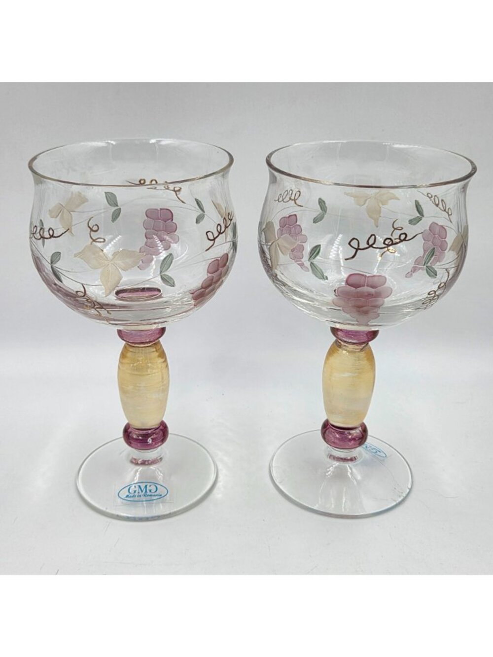 Georgio Crystal GMG Etched Grape Set of 2 White Wine Glass - Picture 2 of 6